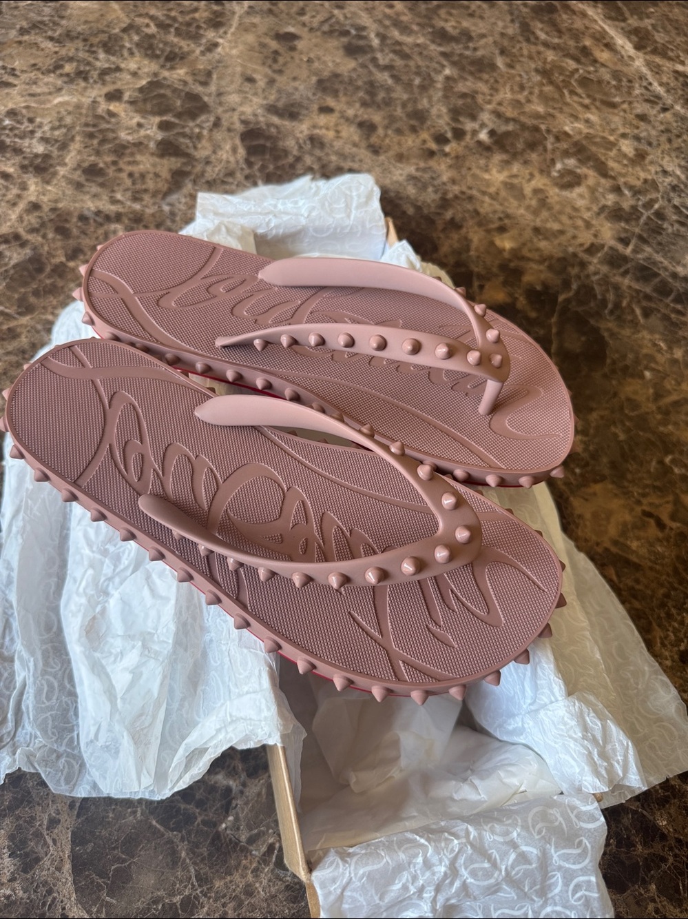 Christian Louboutin super loubi flip flop rubber spike sandals flats sz 39 - Picture 5 of 9